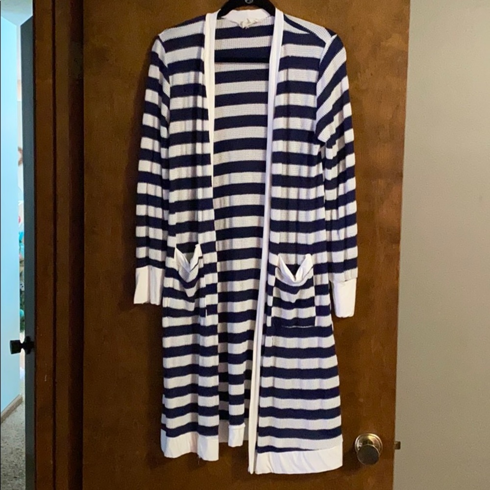 Betsy's Boutique Long Navy White Striped Cardigan